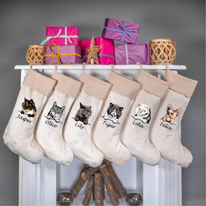 Cat Christmas Velvet Stockings, Personalized Christmas Cat Stockings, Custom Velvet Stocking, Pet Stockings, Christmas Decoration for Family image 3
