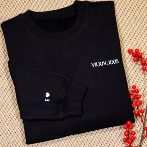 Custom Embroidered Roman Numeral Crewneck: Personalized Date Sweatshirt