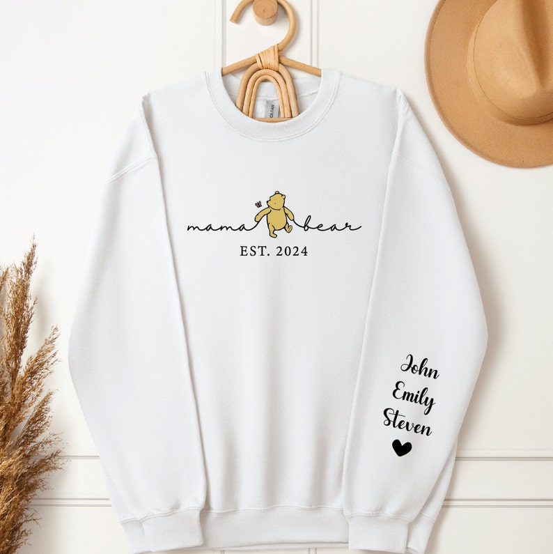 Custom Mama Bear Est 2024 Sweatshirt, Mama Bear with Kids Name on Sleeve, Personalized Mom Sweatshirt, Gift for Mother's Day, Gift for Mom image 2