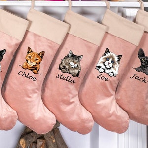 Cat Christmas Velvet Stockings, Personalized Christmas Cat Stockings, Custom Velvet Stocking, Pet Stockings, Christmas Decoration for Family image 9