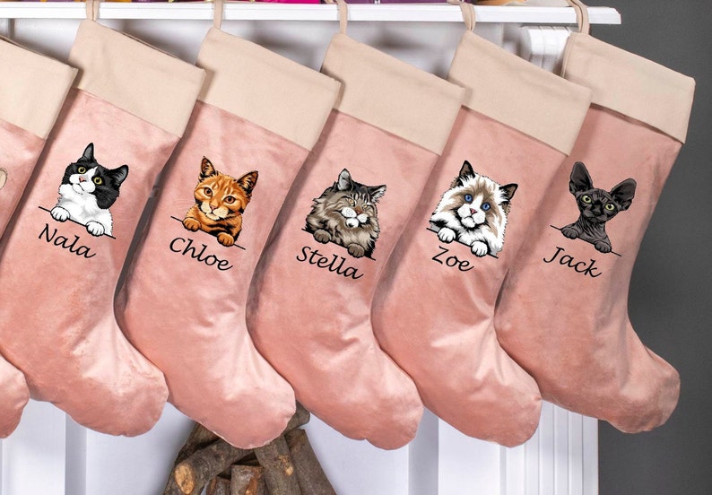 Cat Christmas Velvet Stockings, Personalized Christmas Cat Stockings, Custom Velvet Stocking, Pet Stockings, Christmas Decoration for Family image 9