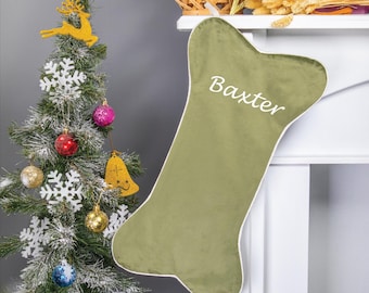 Personalized Velvet Dog Bone Christmas Stocking: Custom Pet Holiday Decor