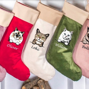 Cat Christmas Velvet Stockings, Personalized Christmas Cat Stockings, Custom Velvet Stocking, Pet Stockings, Christmas Decoration for Family image 8