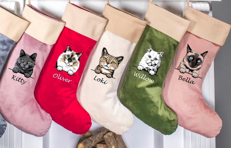 Cat Christmas Velvet Stockings, Personalized Christmas Cat Stockings, Custom Velvet Stocking, Pet Stockings, Christmas Decoration for Family image 8