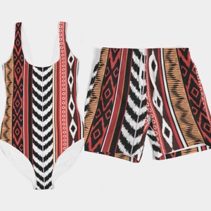 Matching Swimsuits, Swimsuits For Couples, One Piece Swimsuit, Men Trunks, Couples Swimsuit, Couples Matching Set, Sarong (Aztec)