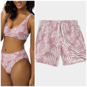 Couple Swimwear High Waisted Two-Piece Swimsuit (Pink Palm)