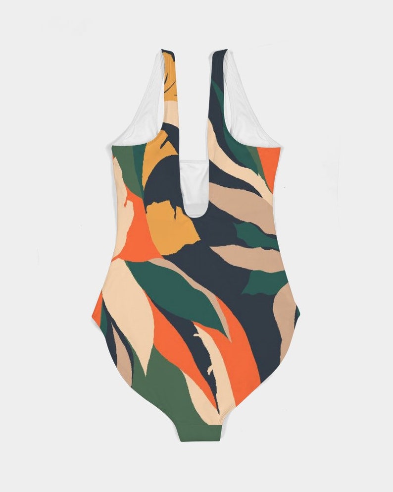 Matching Swimwear Set Swimsuit Bikini Trunks and Accessories for Couples (Orange Jungle Print)