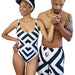 Matching Swimsuits, Swimsuits For Couples, One Piece Swimsuit, Men Trunks, Couples Swimsuit, Couples Matching Set, Sarong (Black Stripes) 