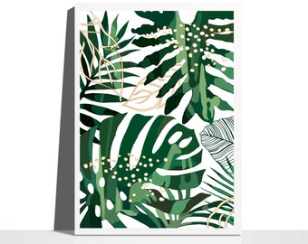 Lámina artística de hojas tropicales: Monstera, helecho y palmera (descarga digital)