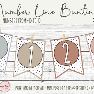 Maths number line display pack - bunting numberline boho primary secondary high middle first school classroom display digital download