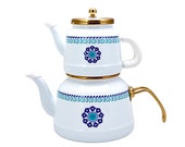 Enamel Turkish Tea Pot , 2 lt. bottom,1 lt top (3 liter total capacity)