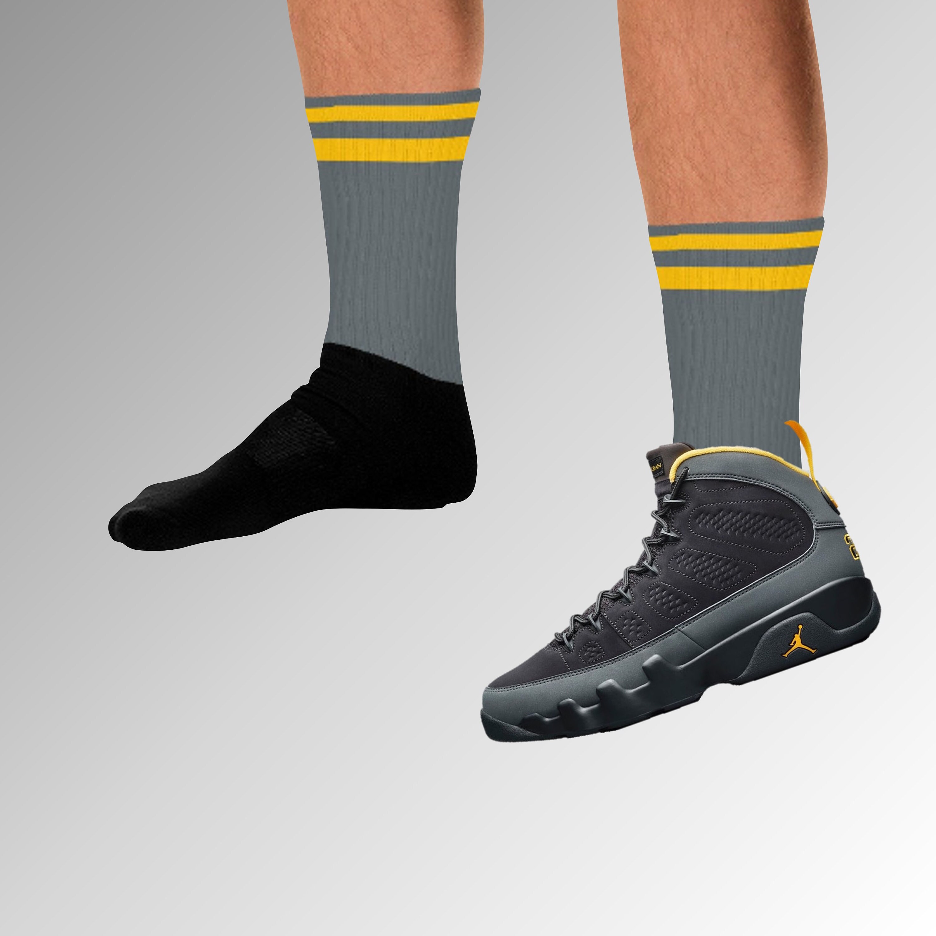 jordan retro 9 university gold on feet