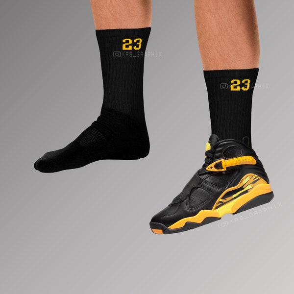 Jordan 8 Taxi Socks – Matching Jordan 8 Taxi Socks - Sneakers Matching Socks for Workout - Breathable Running Sportsman Socks Black & Yellow