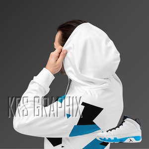 Full Print Hoodie To Match Jordan 9 Powder Blue - White Jagged