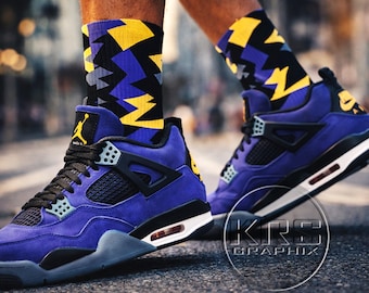 Sneakerhead Socks to Match Jordan 4s Imperial Purple Yellow