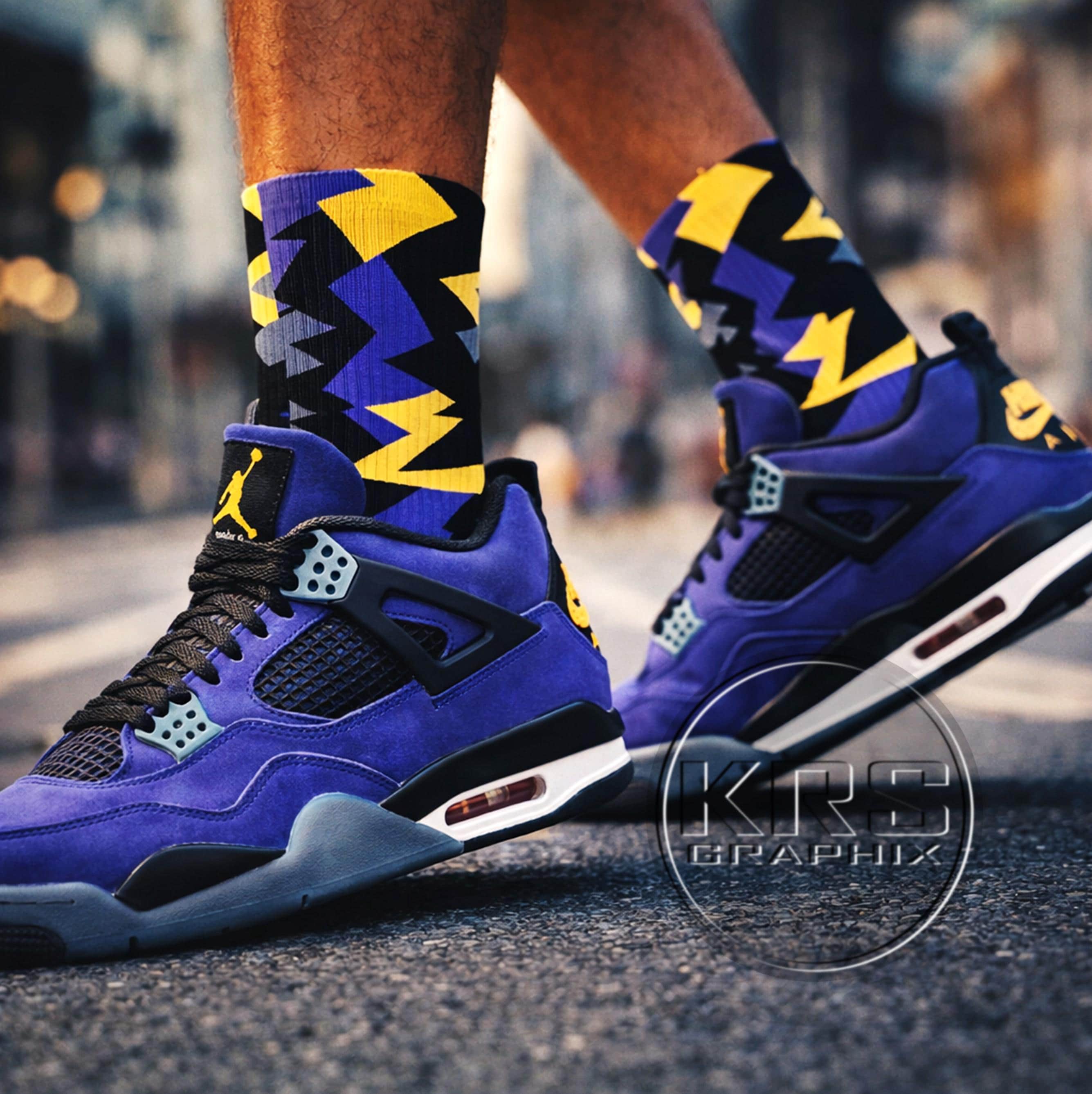 2足　UNION ORIGINAL AJ4 COLOR SCHEME SOCKS Sneakerhead Socks to Match Jordan 4s Imperial Purple Yellow - Etsy