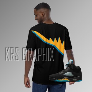 Aqua Shirt | Aqua 5 Shirt | Aqua 5s Shirt | Jordan 5 Shirt| Jordan 5 All Over Print Shirt - Black Fives