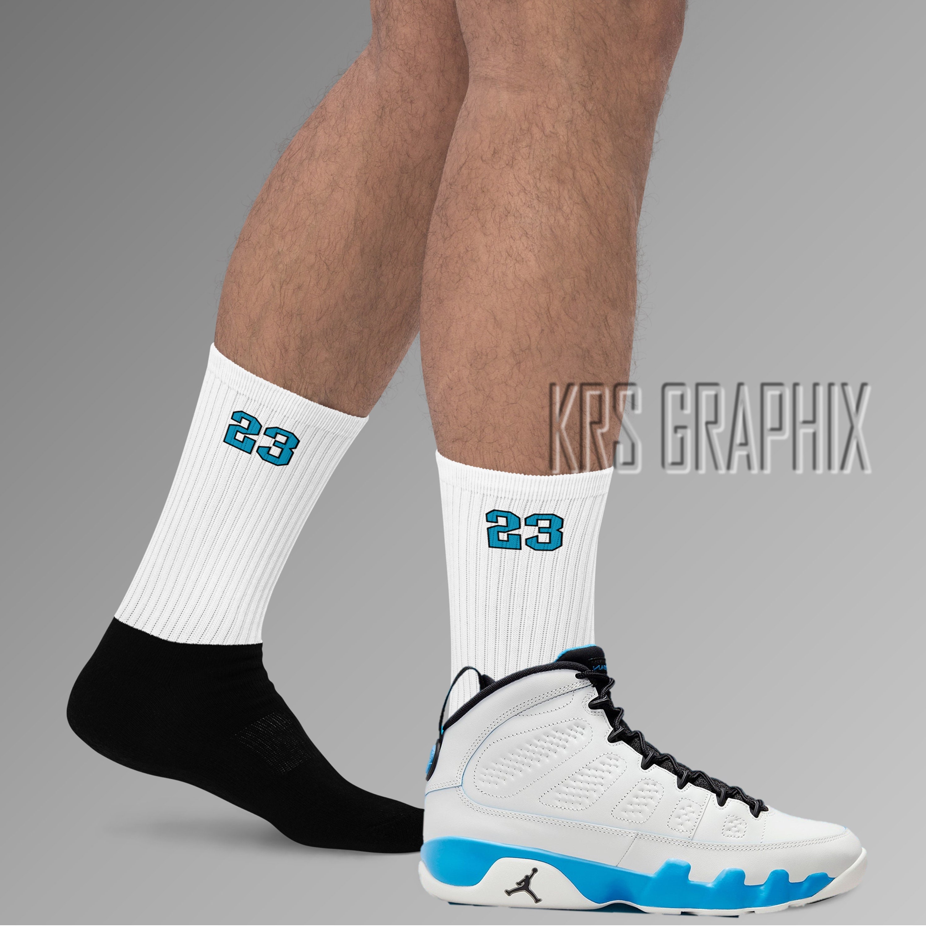 KRSGraphix Socks to Match Jordan 9 Powder Blue White 23