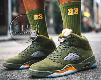 Socks To Match Jordan 5 Green Olive - Olive 23
