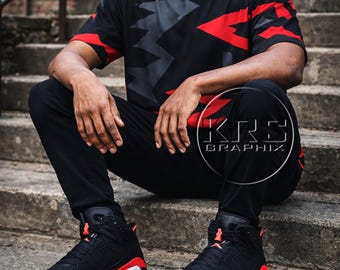 Reverse Infrared 6 Match Shirt | Infrared 6 Sneaker Match Tee | Black & Red All Over Print Streetwear Shirt