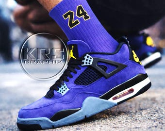 Imperial Purple 4 Sneaker Match Socks – Purple Gold 24 Crew Socks – Streetwear Socks for Sneakerheads – Cushion Sole Sneaker Match