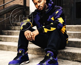 Imperial Purple Sneaker Hoodie, Streetwear Hoodie for Sneakerheads, Purple Black Gold Hoodie, Sneaker Match Hoodie, Jordan 4 Matching Hoodie