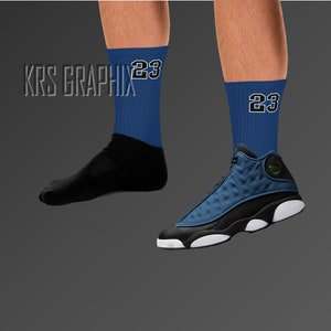 Jordan 13s Retro Brave Blue  Socks - Matching Brave Blue 13s Retro Socks - Brave Blue 13s Retro Socks - Breathable Running Socks Gift 23
