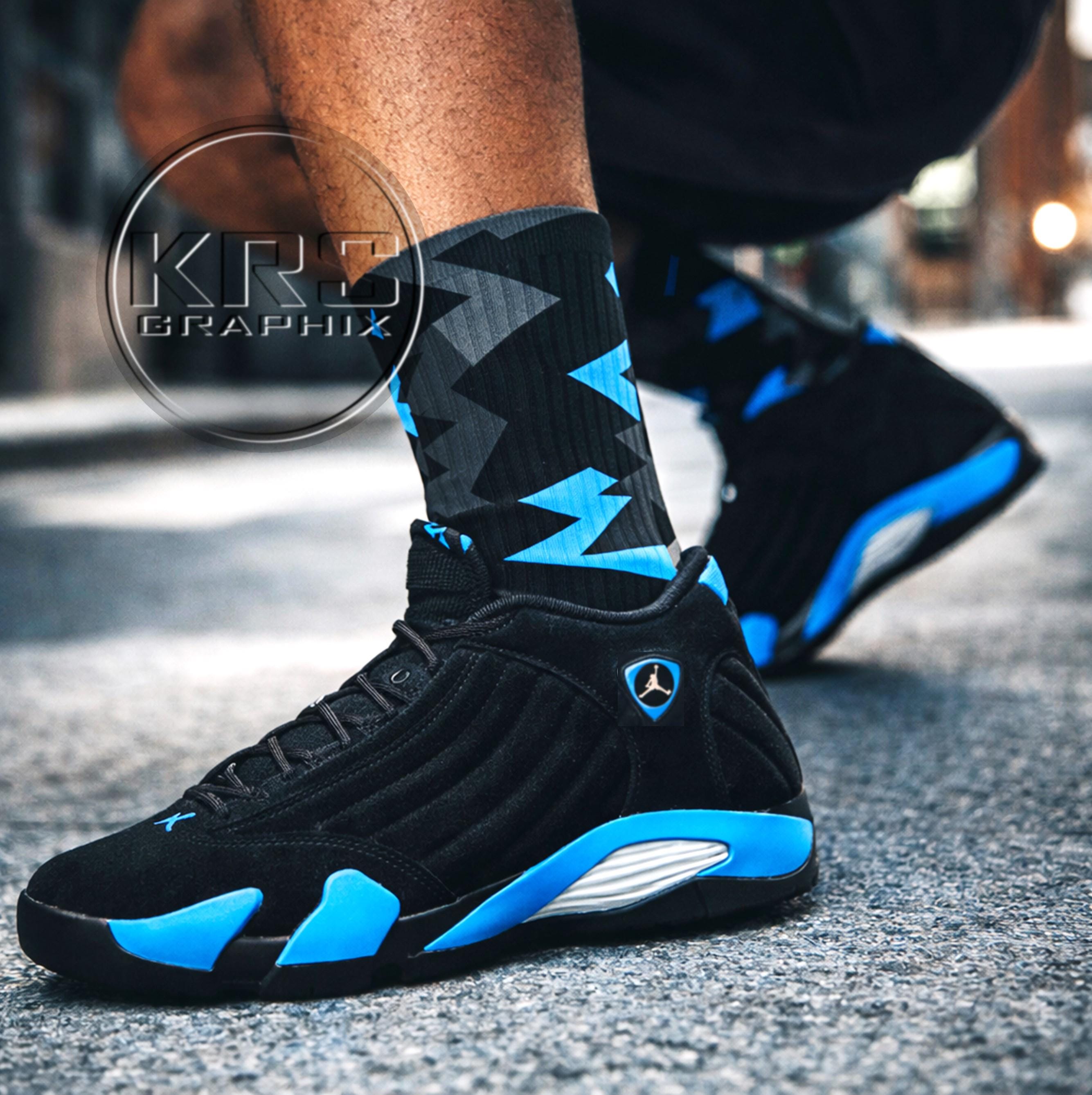 Jordan 14 Black University Blue Match Socks, Black Blue