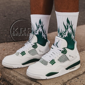 Socks To Match Jordan 4 Oxidized Green - Flames