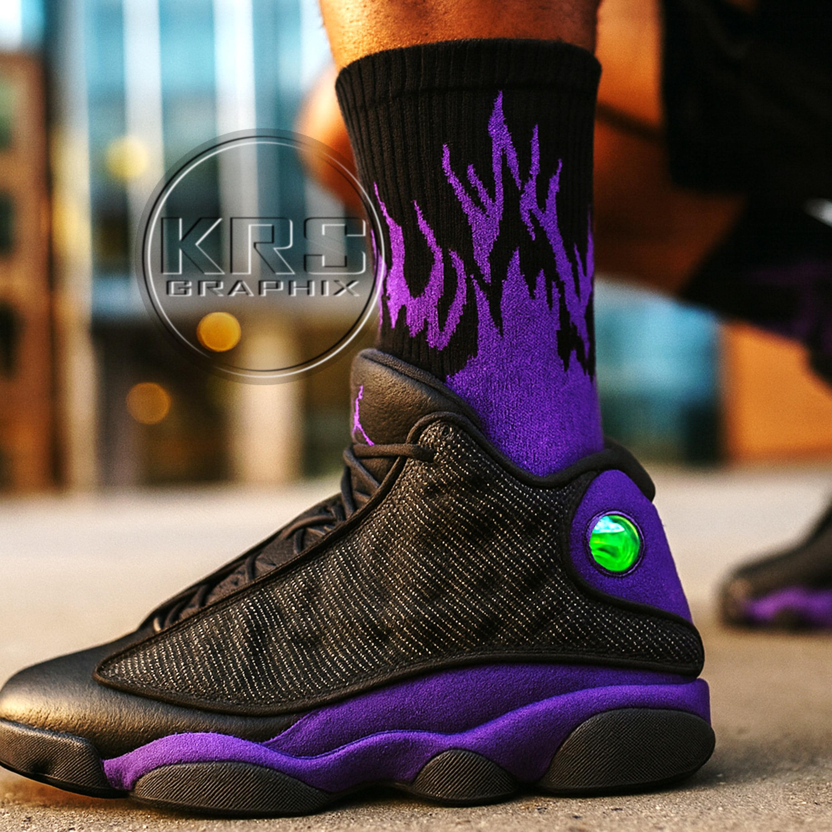 black and purple jordans 13