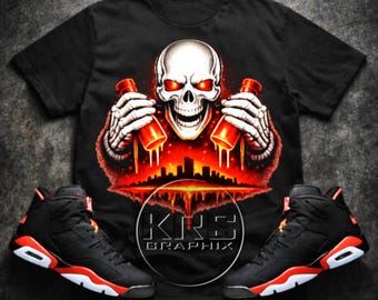 Skull City Drip Tee to Match Reverse Infrared 6 – Streetwear Graphic Shirt for Sneakerheads – Infrared Black Red Outfit Match