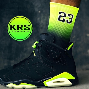Jordan 6 Retro Electric Green  Socks - Matching Electric Green 6s Retro Socks - Electric Green 6s Retro Socks - Running Socks Gift 23