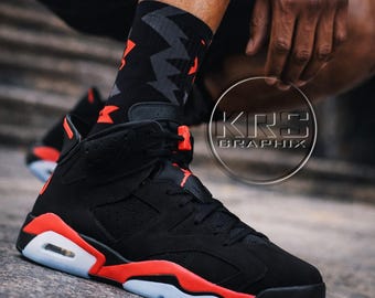 Socks to Match Reverse Infrared 6 | Fadeaway Sneaker Match Crew Socks | Black Red Streetwear Socks
