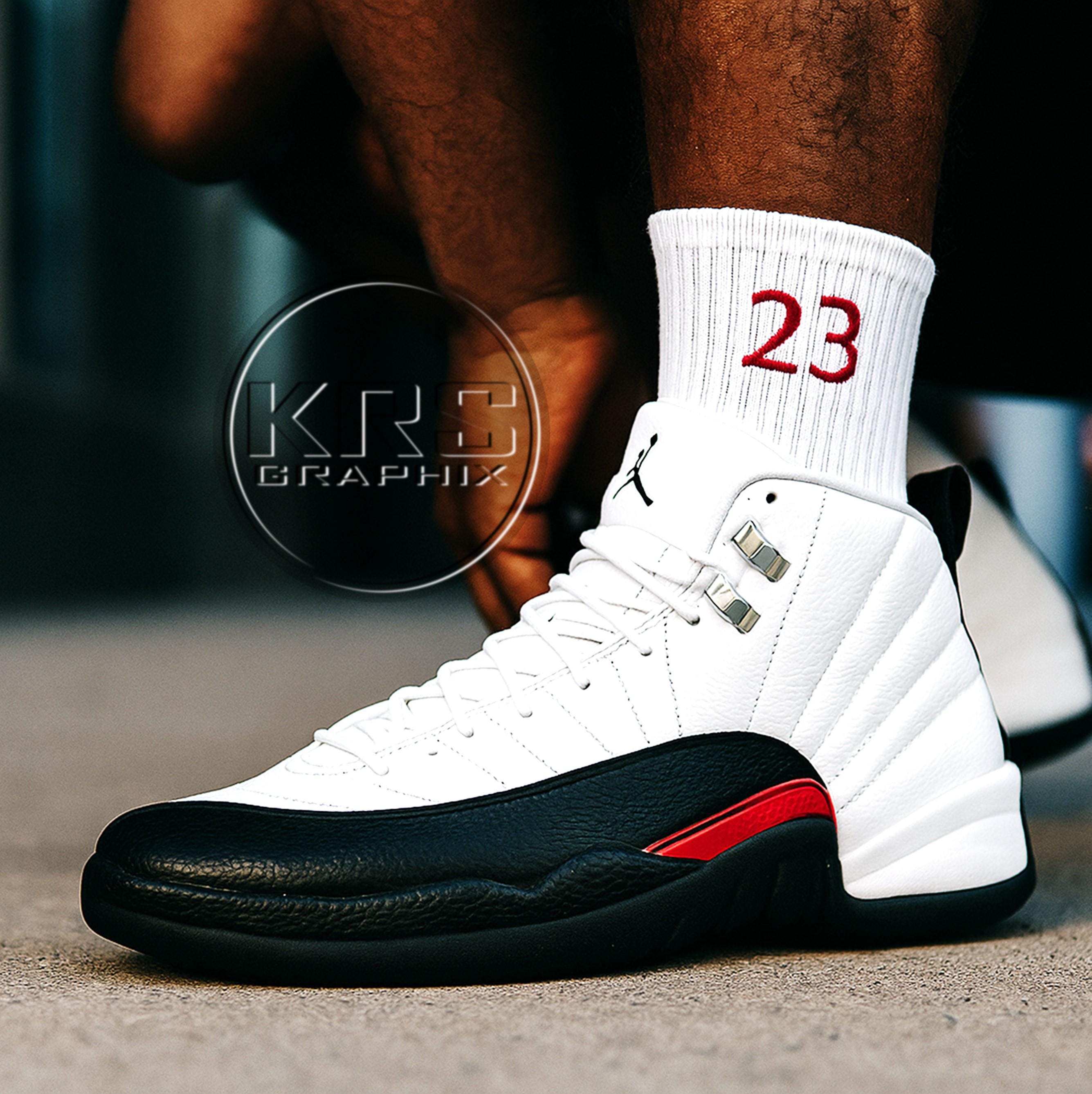 Socks to Match Jordan 12 Cherry and Jordan 12 Red Taxi Flip - 23'S