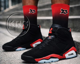 Fadeaway Socks – Reverse Infrared 6 Colorway Crew Socks | Black Red Sneaker Matching Socks