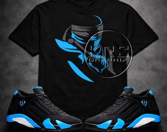 Ninja Graphic T-Shirt to Match Jordan 14 Black University Blue | Sneakerhead Streetwear Tee | Black and Blue Stealth Shirt