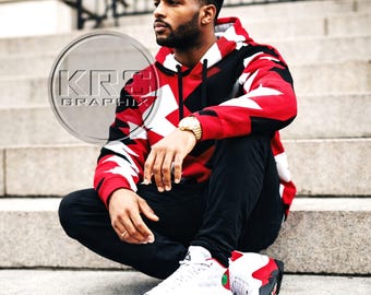 Cherry 13 True Red Sneaker Match Hoodie – Red Black Streetwear Hoodie for Sneakerheads, Retro 13 Chicago Style Fit