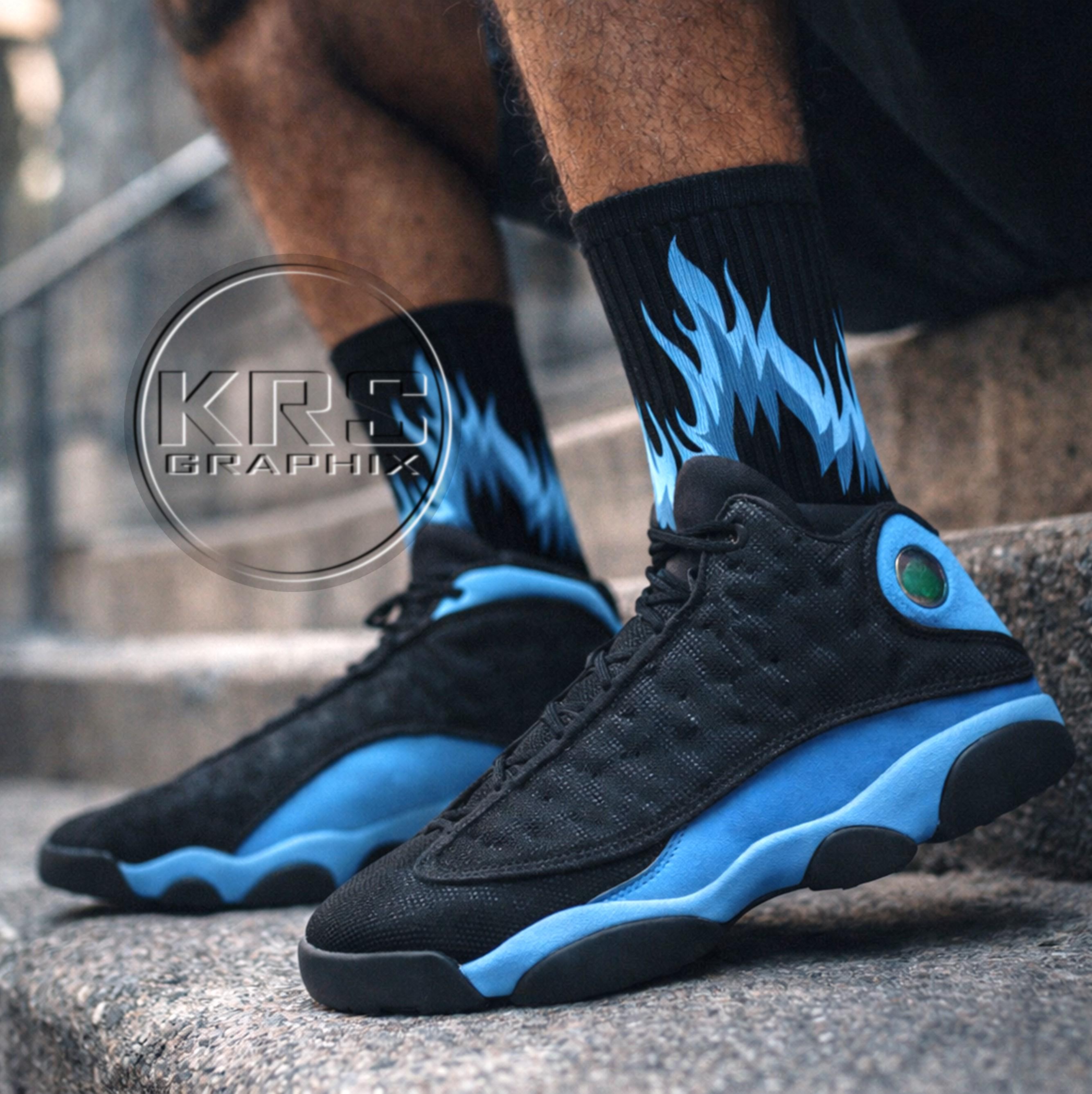 black and blue jordan 13 outfit
