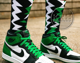 Lucky Green Socks | Lucky Green 1 Socks | Lucky Green 1S Socks | Socks To Match Jordan 1 | Jagged