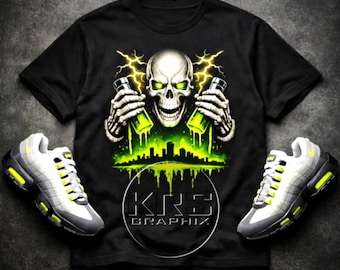 Air Max 95 Neon Skull Tee | Neon Green Streetwear Shirt to Match Air Max 95 Neon | Sneakerhead Graphic T-Shirt
