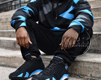 Black University Blue 14 Sneaker Match Hoodie, Unisex Streetwear Pullover for Sneakerheads