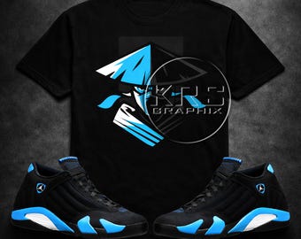 Samurai Graphic T-Shirt to Match Jordan 14 Black University Blue | Sneakerhead Streetwear Tee | Black and Blue Warrior Shirt