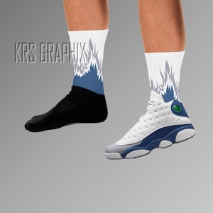 French Blue Socks | French Blue 13 Socks | French Blue 13S Socks | Socks To Match Jordan 13 | Flames