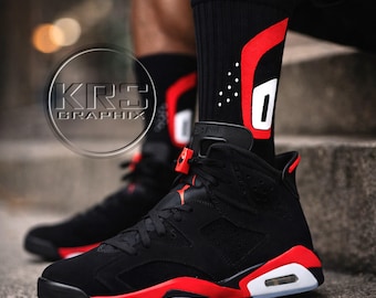 Reverse Infrared 6 Match Socks | Infrared Black Sneakerhead Crew Socks | Air Sole Inspired “6” Design