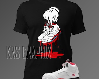 Watch the Drip Sneakerhead T-Shirt | Jordan 5 Fire Red Matching Tee | Streetwear Graffiti Graphic Shirt