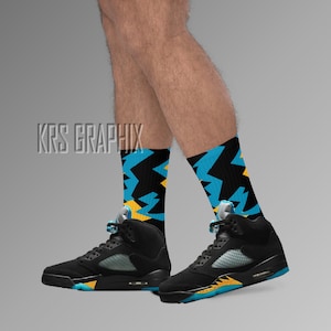 Aqua Socks | Aqua 5 Socks | Aqua 5s Socks | Jordan 5 Socks Match Jagged
