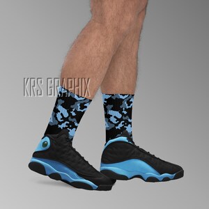 University Blue Socks | University Blue 13 Socks | University Blue 13s Socks | Jordan 13 Socks Match Camo