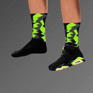 Jordan 6 Retro Electric Green  Socks - Matching Electric Green 6s Retro Socks - Electric Green 6s Retro Socks - Running Socks Gift