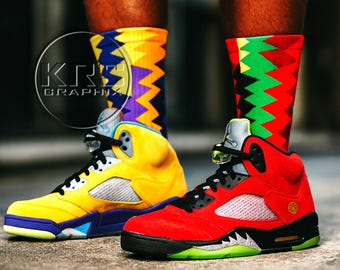 Jordan 5 Retro Socks – Matching Jordan 5 What The Socks - Sneakers Matching Socks for Workout – Mismatched Fashion Socks - Breathable Socks