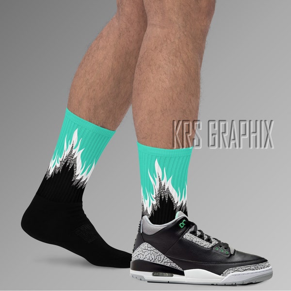 Socks To Match Jordan 3 Green Glow - Flames